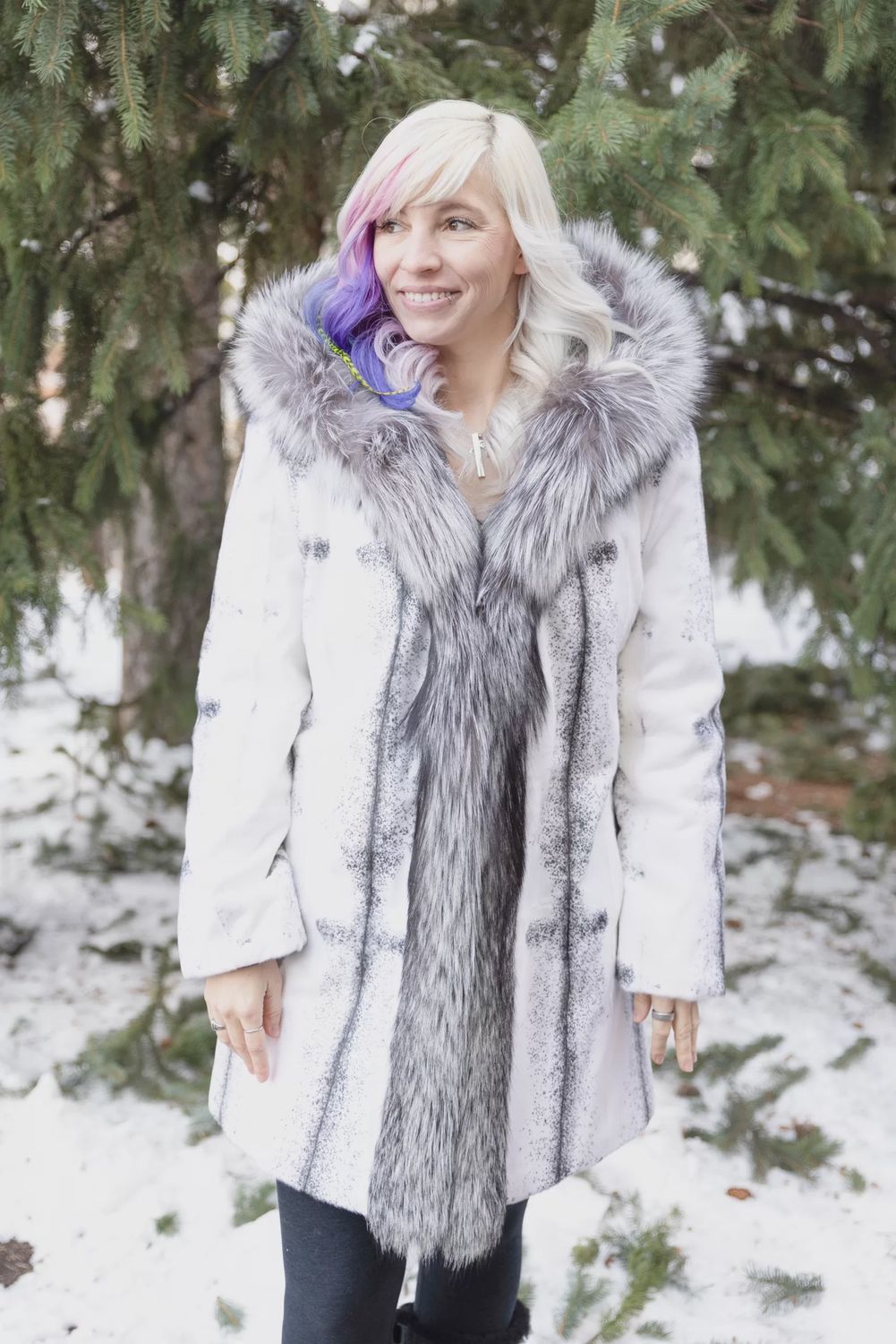 Dyed Animal Print Goat Skin &amp; Silver Fox