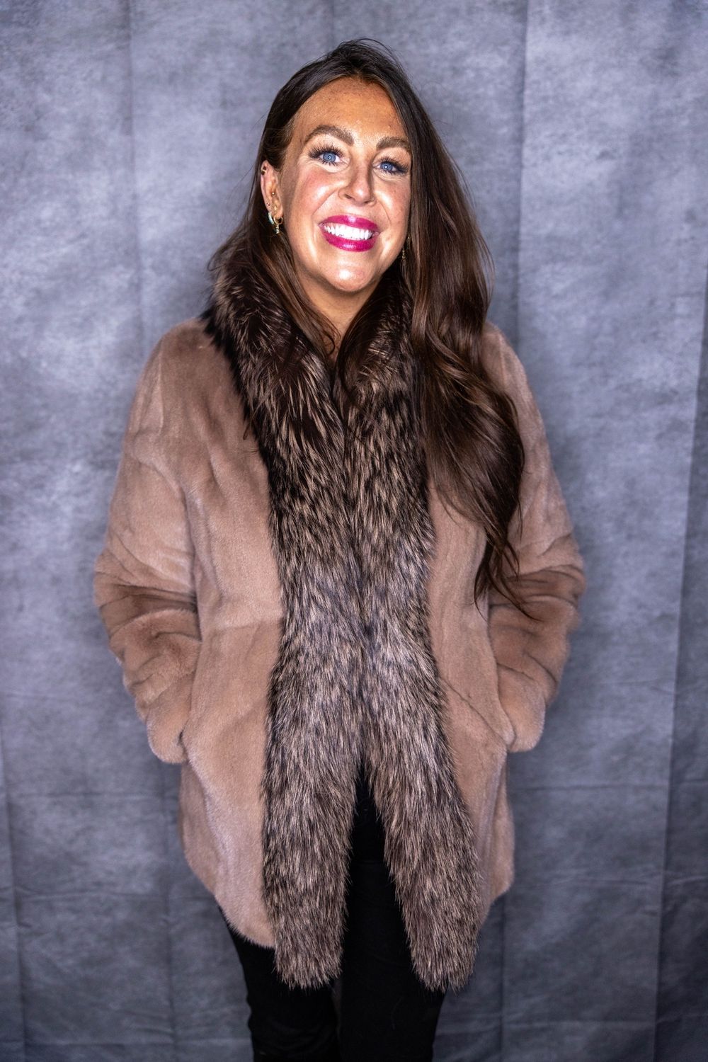 Women&#39;s Dyed Sandalwood Velvet &amp; Dyed Silver Fox