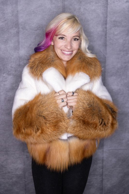 Bleached White Mink w Red Fox