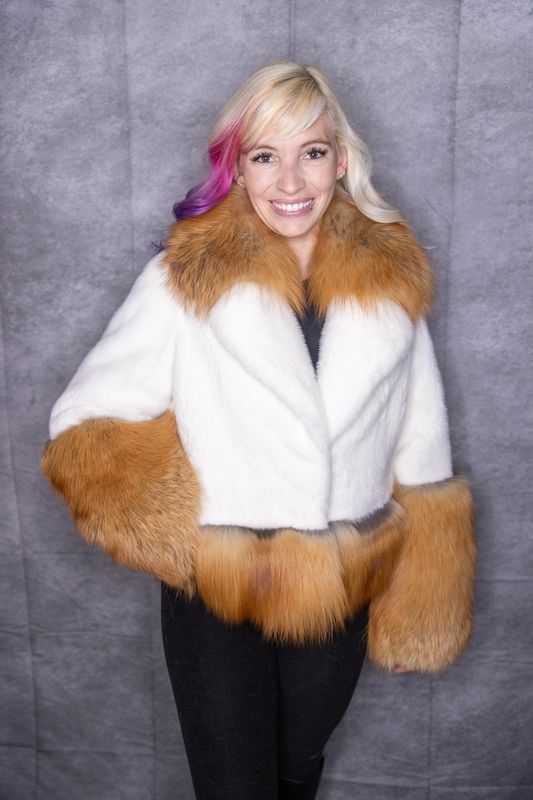 Bleached White Mink with Red Fox Trim