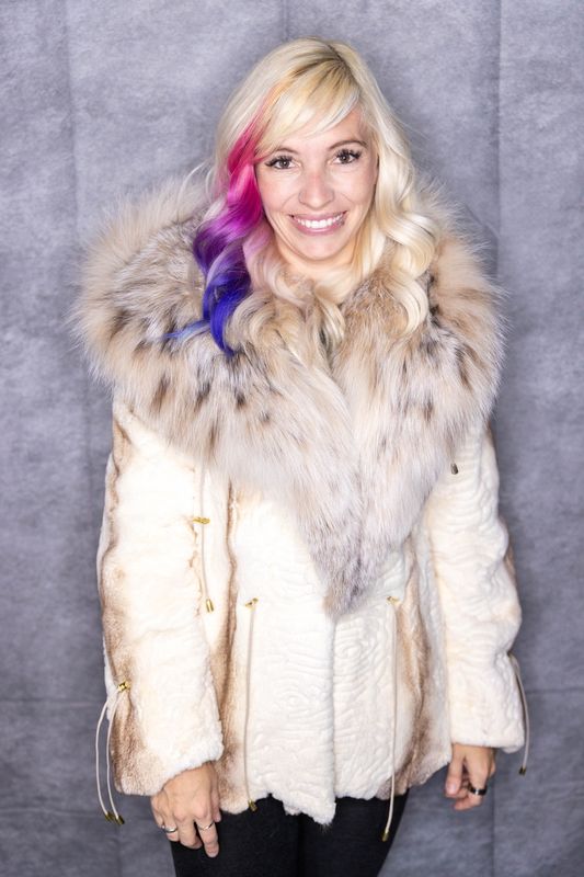 Dyed Sheared Golden White Mink w/ Natural Lynx