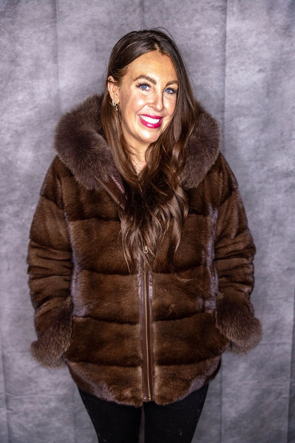 Natural Demi-Buff Mink &amp; Fox w Reversible Hood