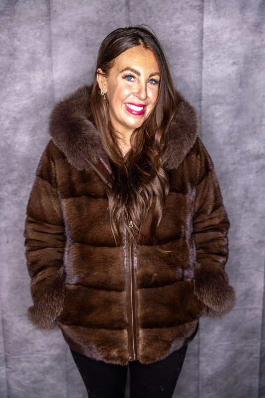 Natural Demi-Buff Mink & Fox w Reversible Hood Natural Demi-Buff Mink & Fox w Reversible Hood