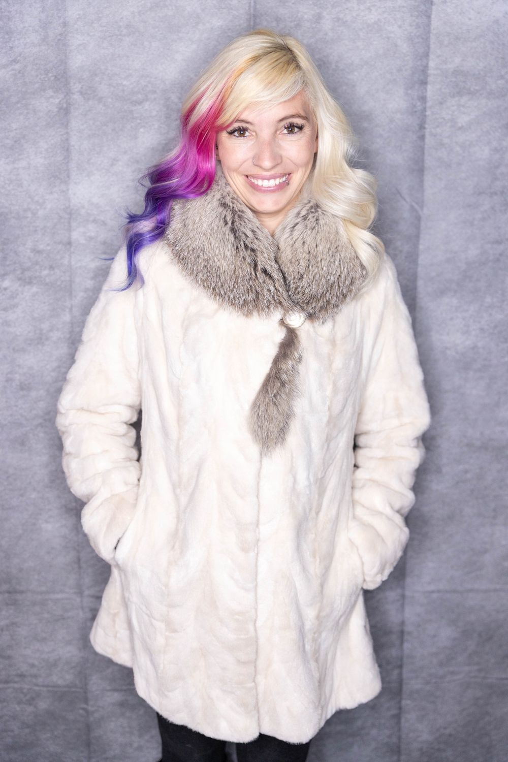 Dyed Pearl Sheared Mink &amp; Natural Fox