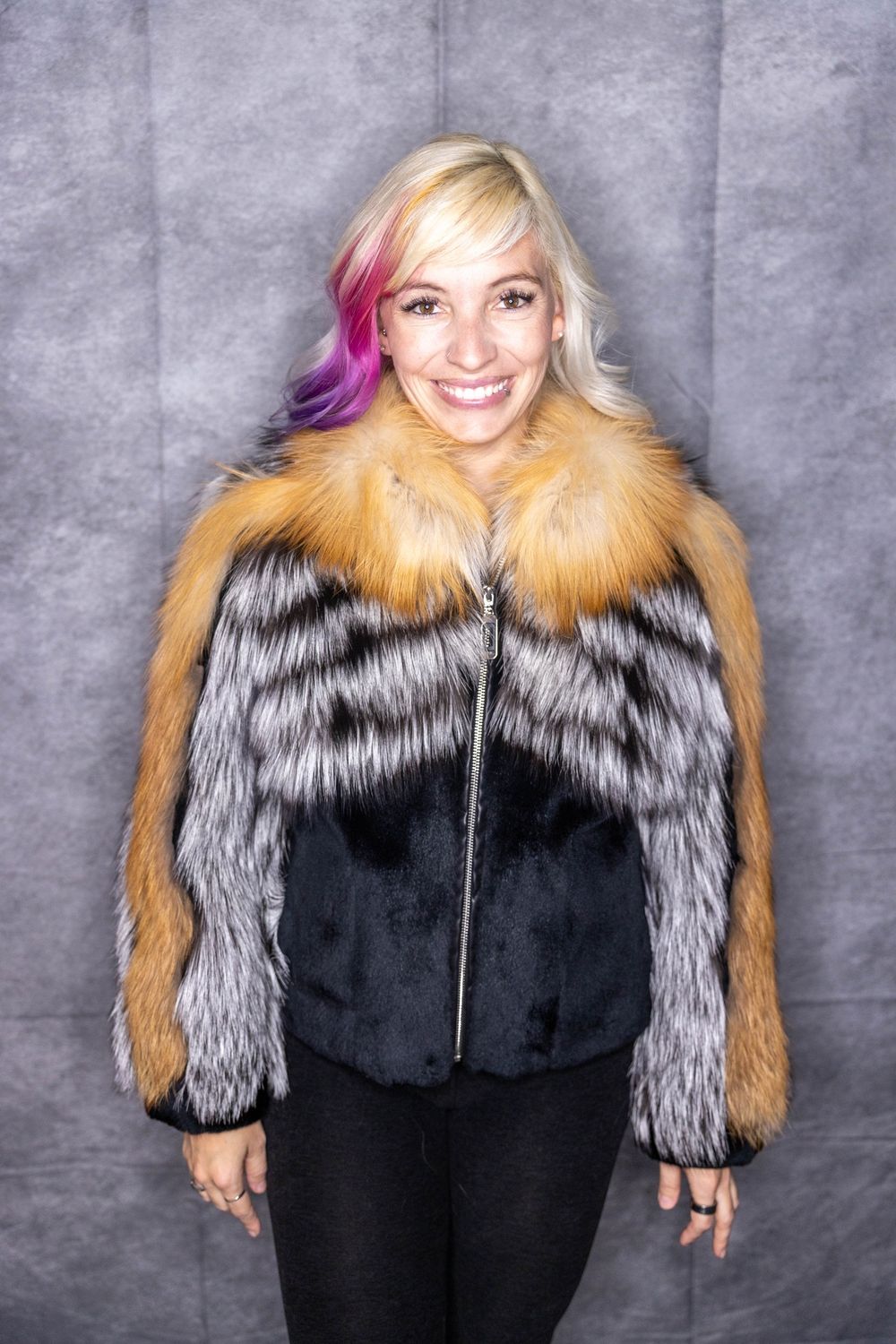 Natural Fox w Dyed Black Rabbit