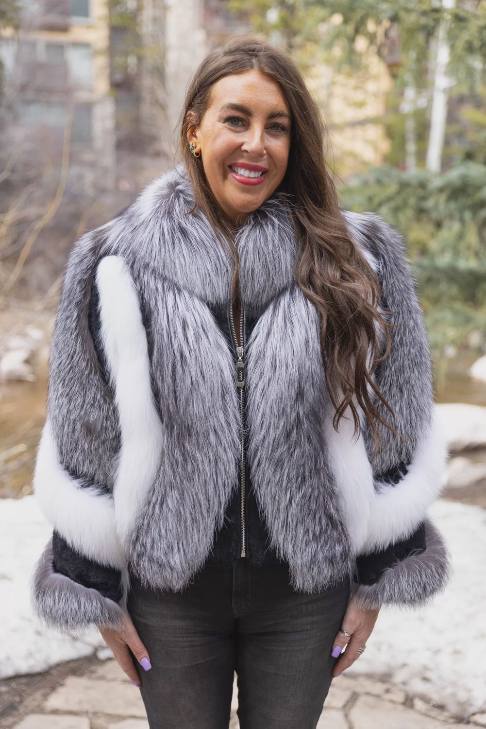 Women’s Silver Fox with Black Rabbit, Color: White, Material: Finland / SFox / 188224, Size: Size M