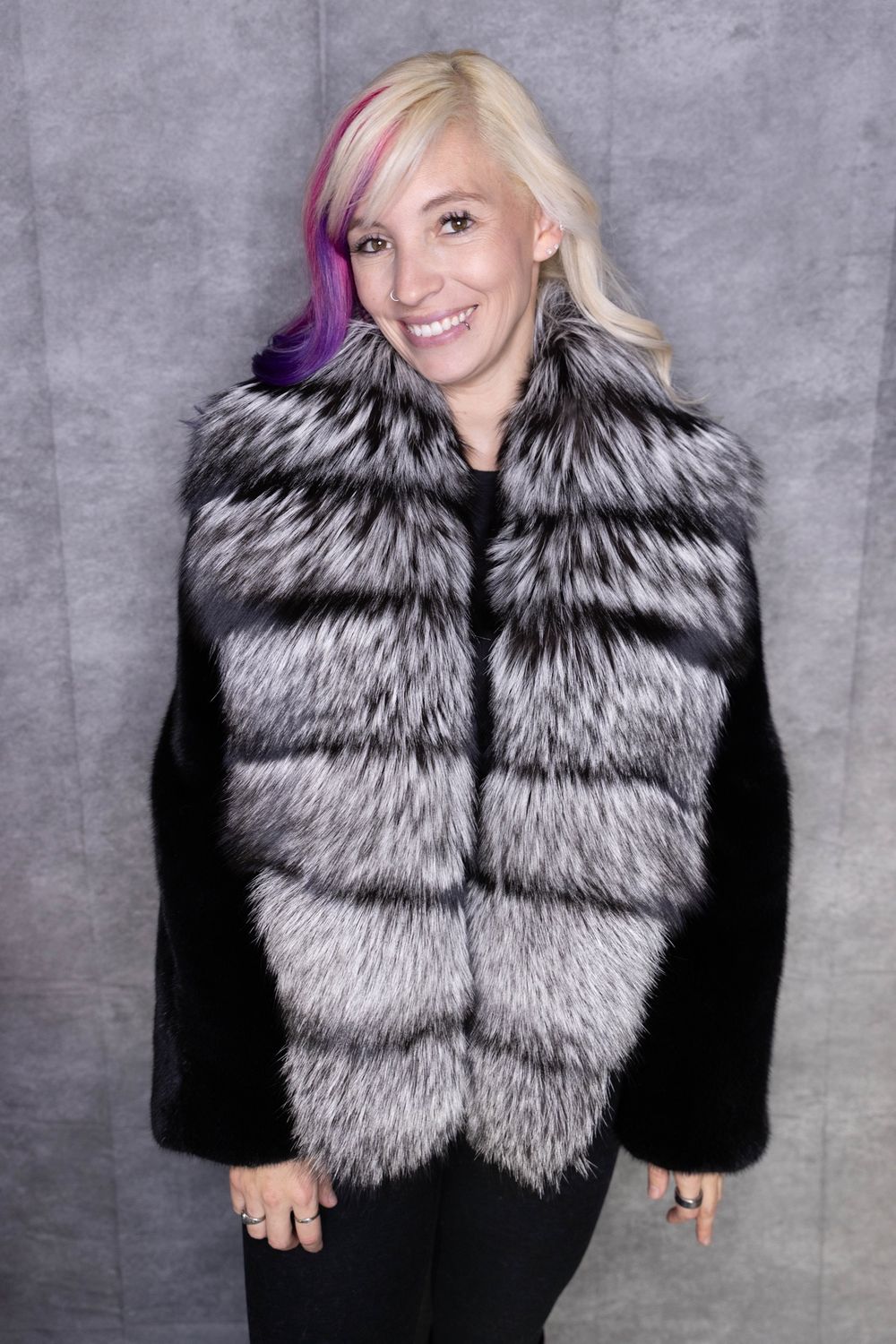 Dyed Ranch Mink w Natural Silver Fox