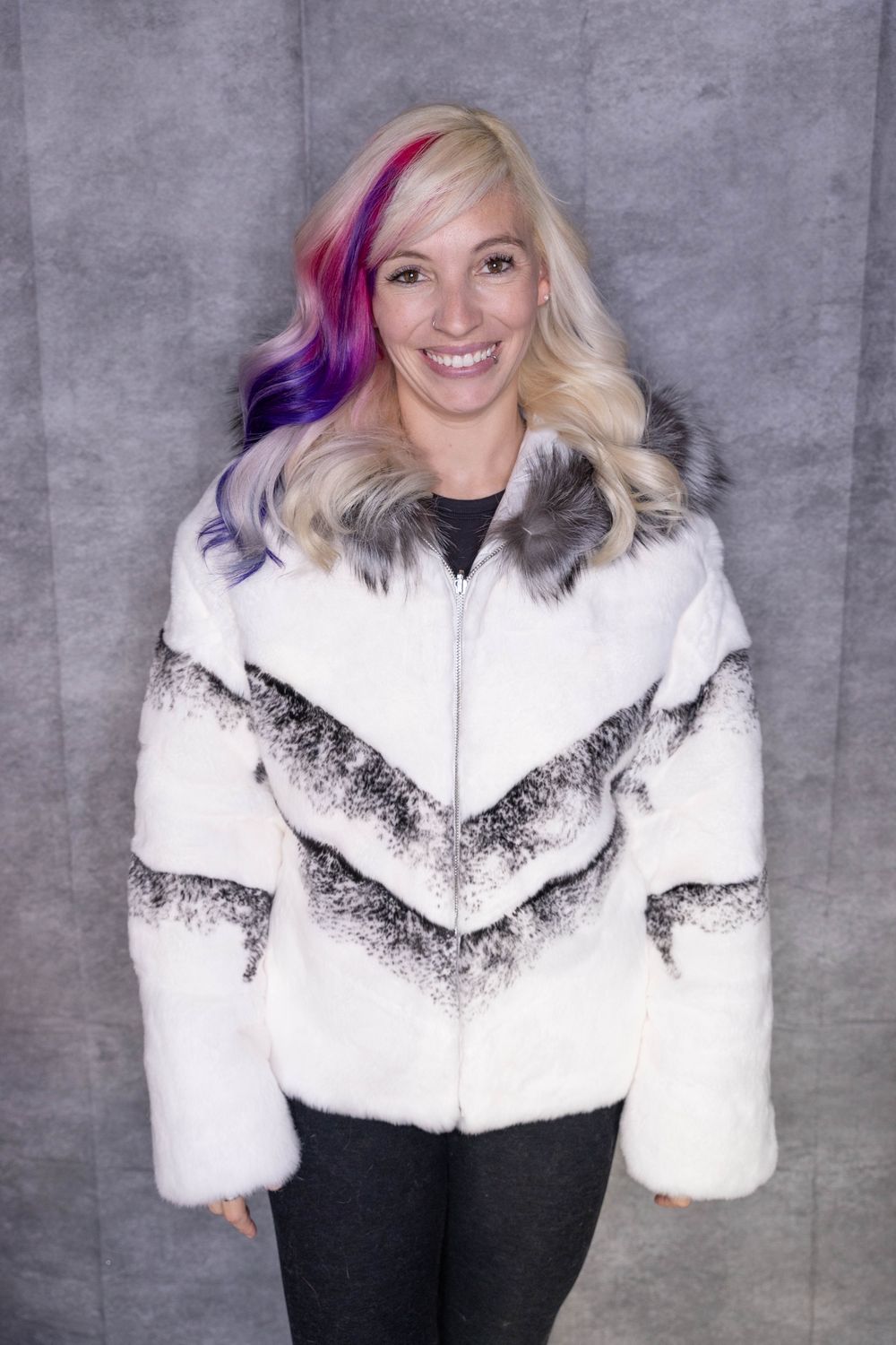 Dyed Rabbit with Silver Fox Trim Reversible