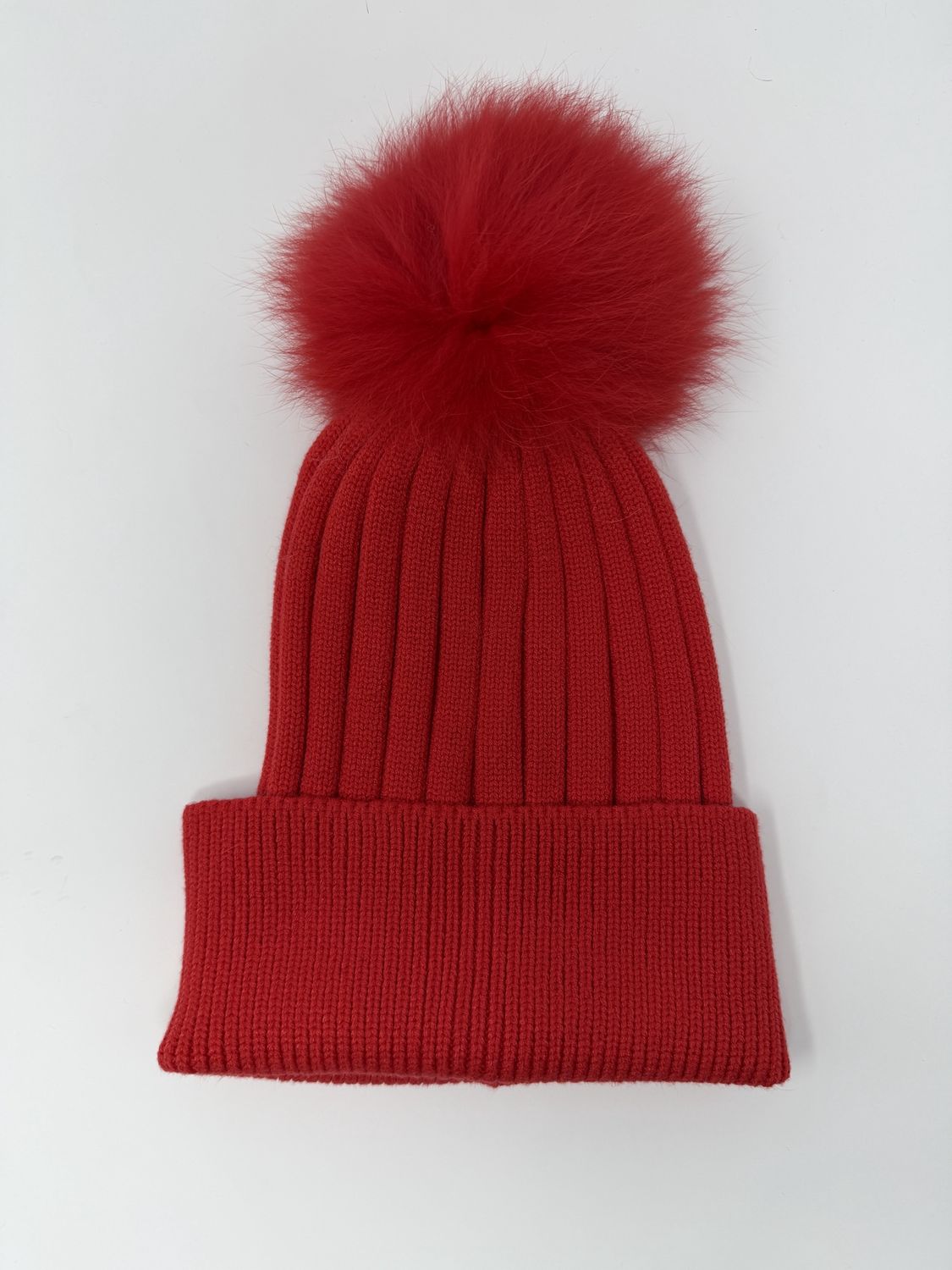 Knitted Hat with Pom (042), Color: Bright Red, Material: NH042