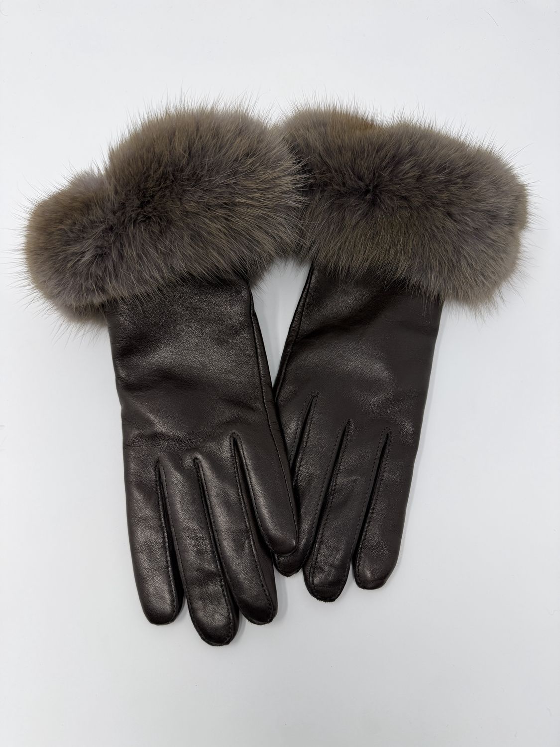 Brown Leather Gloves with Sable Trim