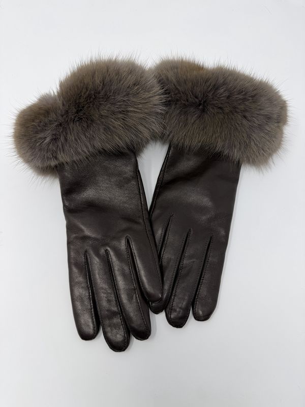 Brown Leather Gloves with Sable Trim