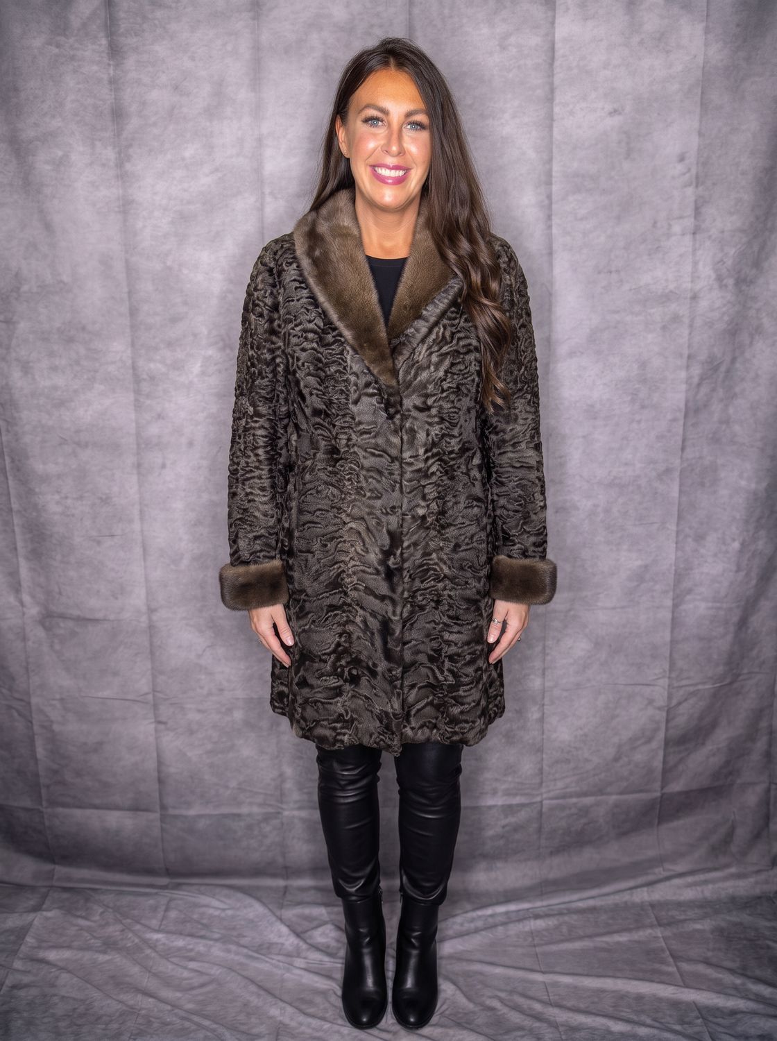 Women’s Dyed Brown Karakul with Mink, Material: Afghanistan - USA / 3767 / 36821864, Size: Size E