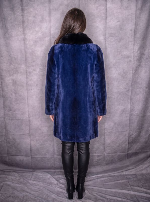 Women’s Dyed Blue Sheared Beaver with Dyed Black Fox