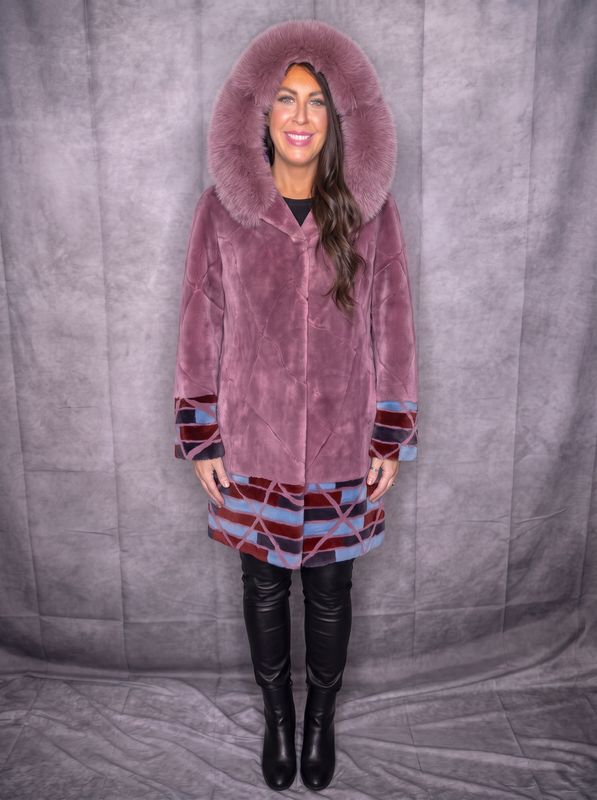 Women’s Dyed Coral Reef Sheared Beaver with Dyed Fox Hood