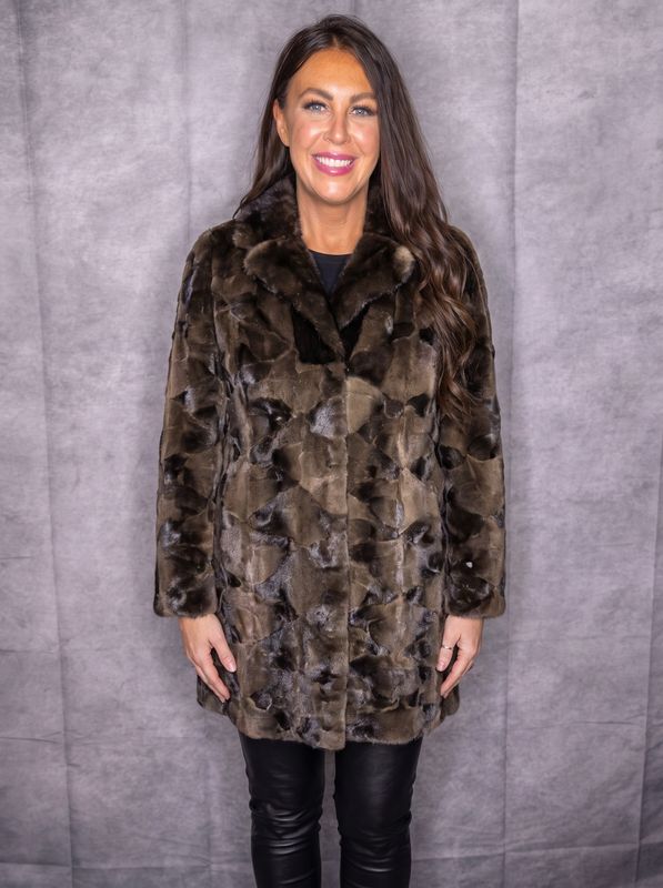 Dyed Brown Sheared Mink and Natural Mink Reversible