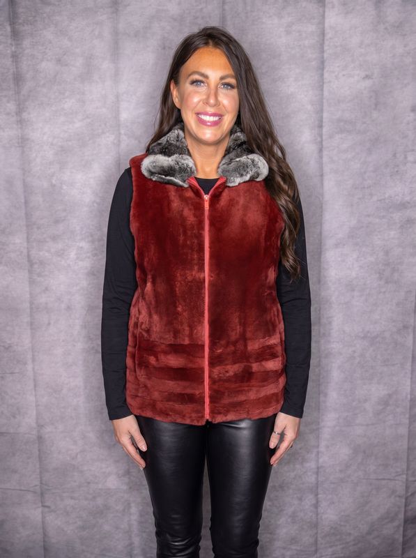 Red Sheared Mink with Natural Chinchilla Vest
