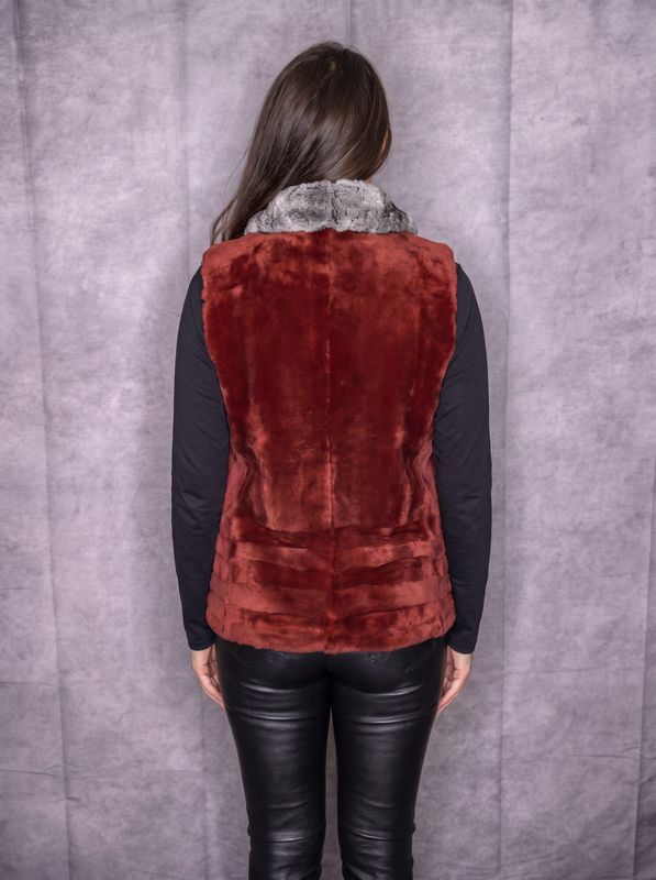 Red Sheared Mink with Natural Chinchilla Vest