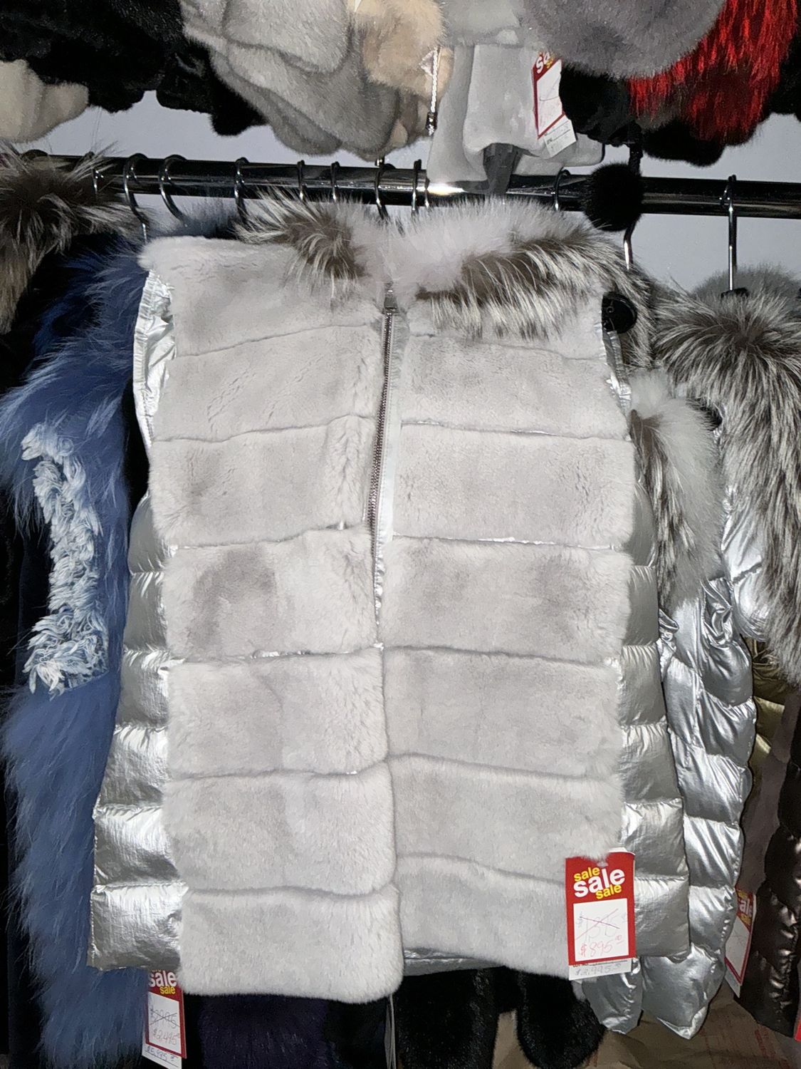 Dyed Rabbit and Fox Down Vest, Color: Silver, Material: Canada / VTMK56 / 621970, Size: Size S
