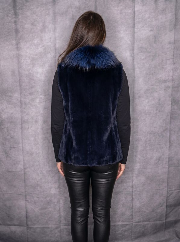 Dyed Blue Sheared Beaver with Fox Vest