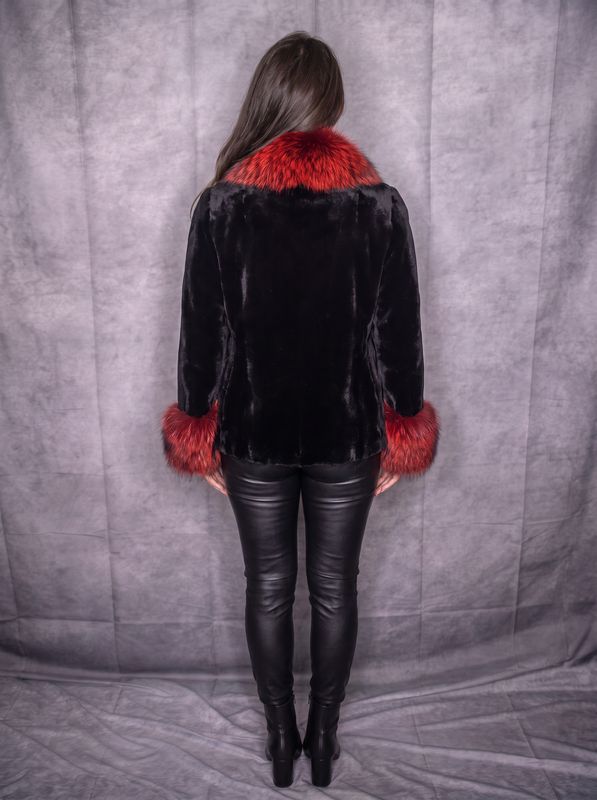 Women’s Dyed Black Sheared Mink with Dyed Red Silver Fox