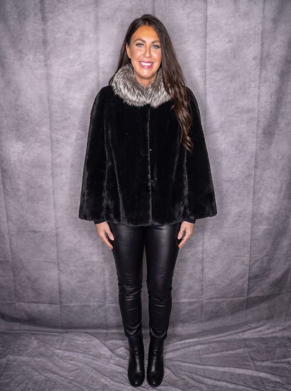 Women’s Dyed Black Sheared Beaver and Silver Fox