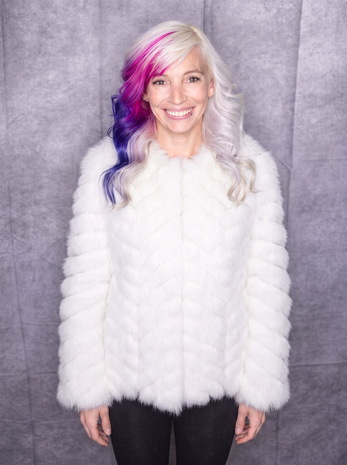Women’s Dyed Puff Fox, Color: White, Material: Finland / 618 / 24243430, Size: Size 34