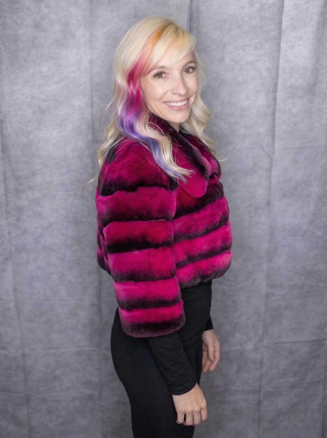 Cropped Rabbit Bolero, Color: Fuschia, Material: Norway / 9011, Size: XS