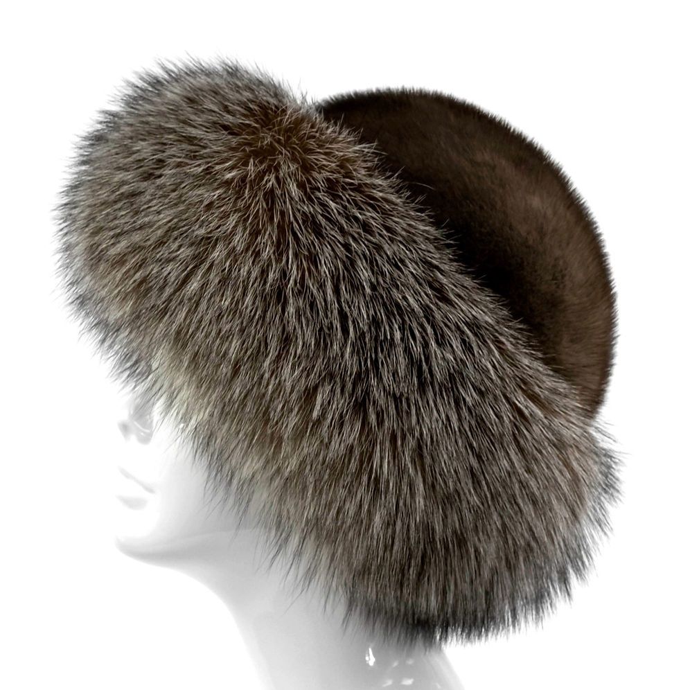 Brown Mink Hat with Crystal Fox