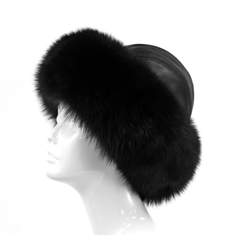 Leather Hat with Fox Trim