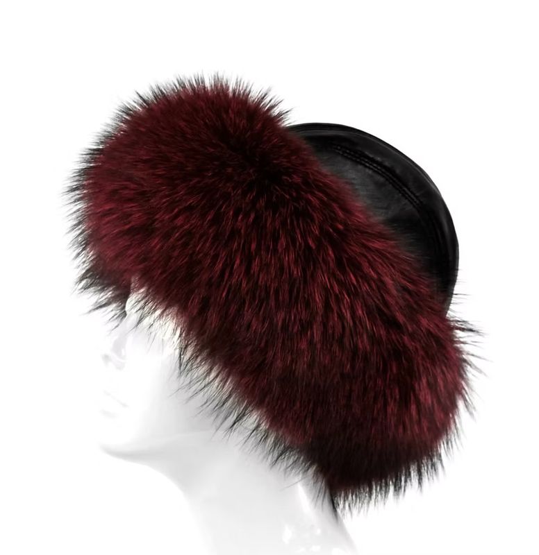 Leather Hat with Fox Trim