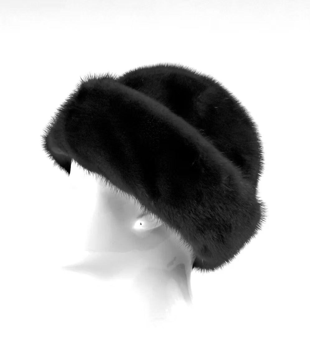 Mink  Fur Cuffed Skull Cap, Color: Black