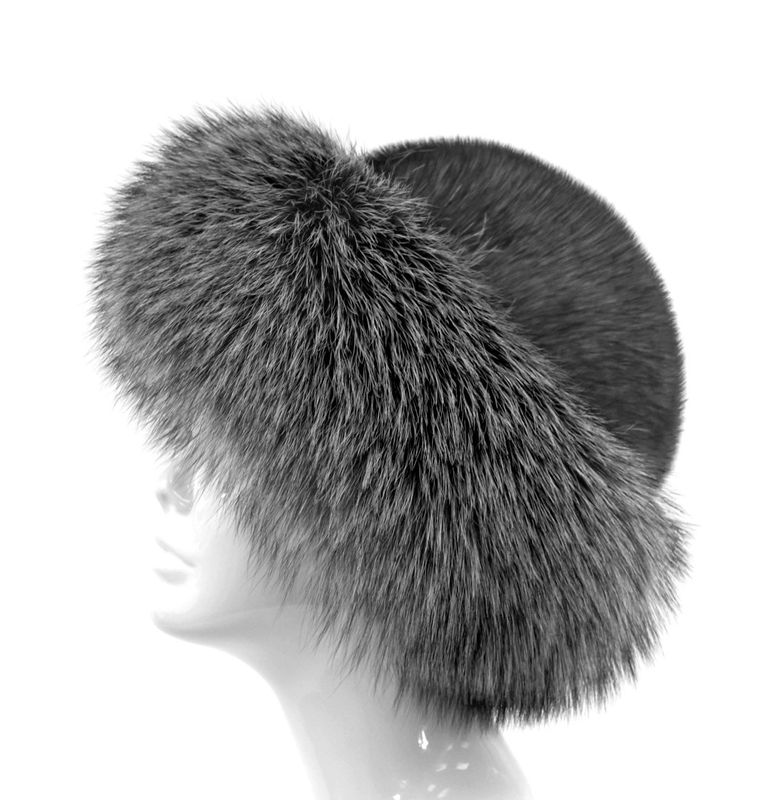 Blue Iris Mink Hat with Silver Fox Trim