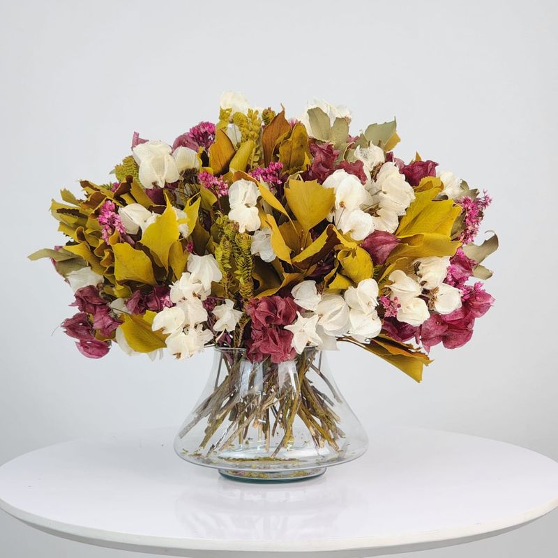 Dried Flowers Arrangement Centerpiece Botanical Collection Marsala + Small Vase