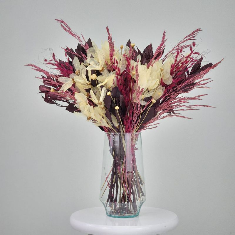 Dried Flowers Arrangement Single Face Botanical Collection Marsala + Vase