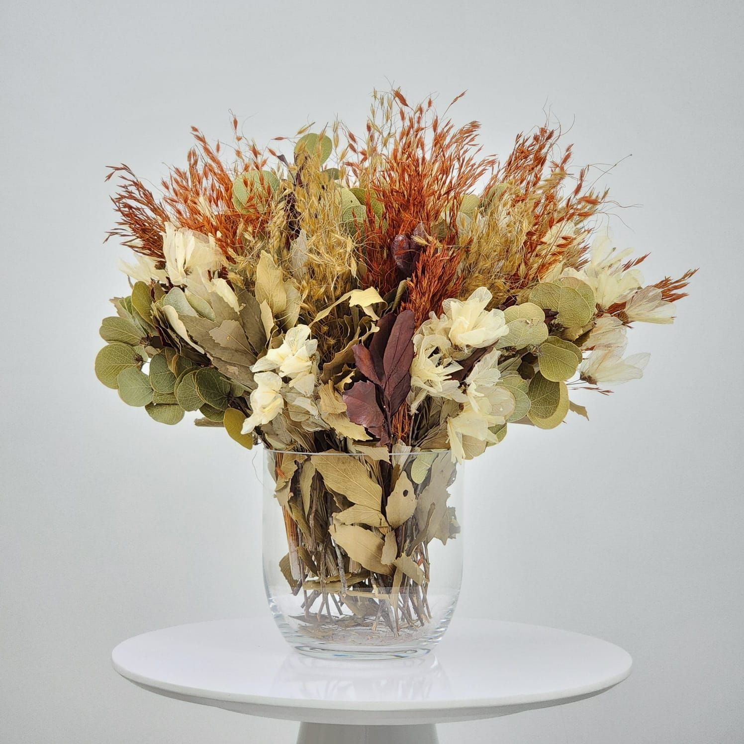 Dried Flowers Arrangement Classic Dragonfly And Golden Grass Centerpiece + Glass  Vase
