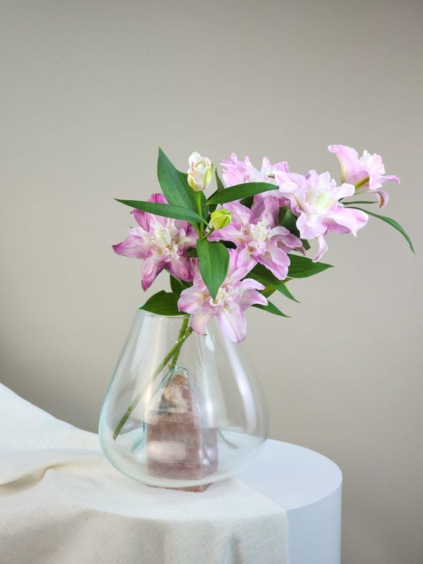Crystal Vase Blown In Natural Stone 057 - Casa Planto By Cristais De Gramado