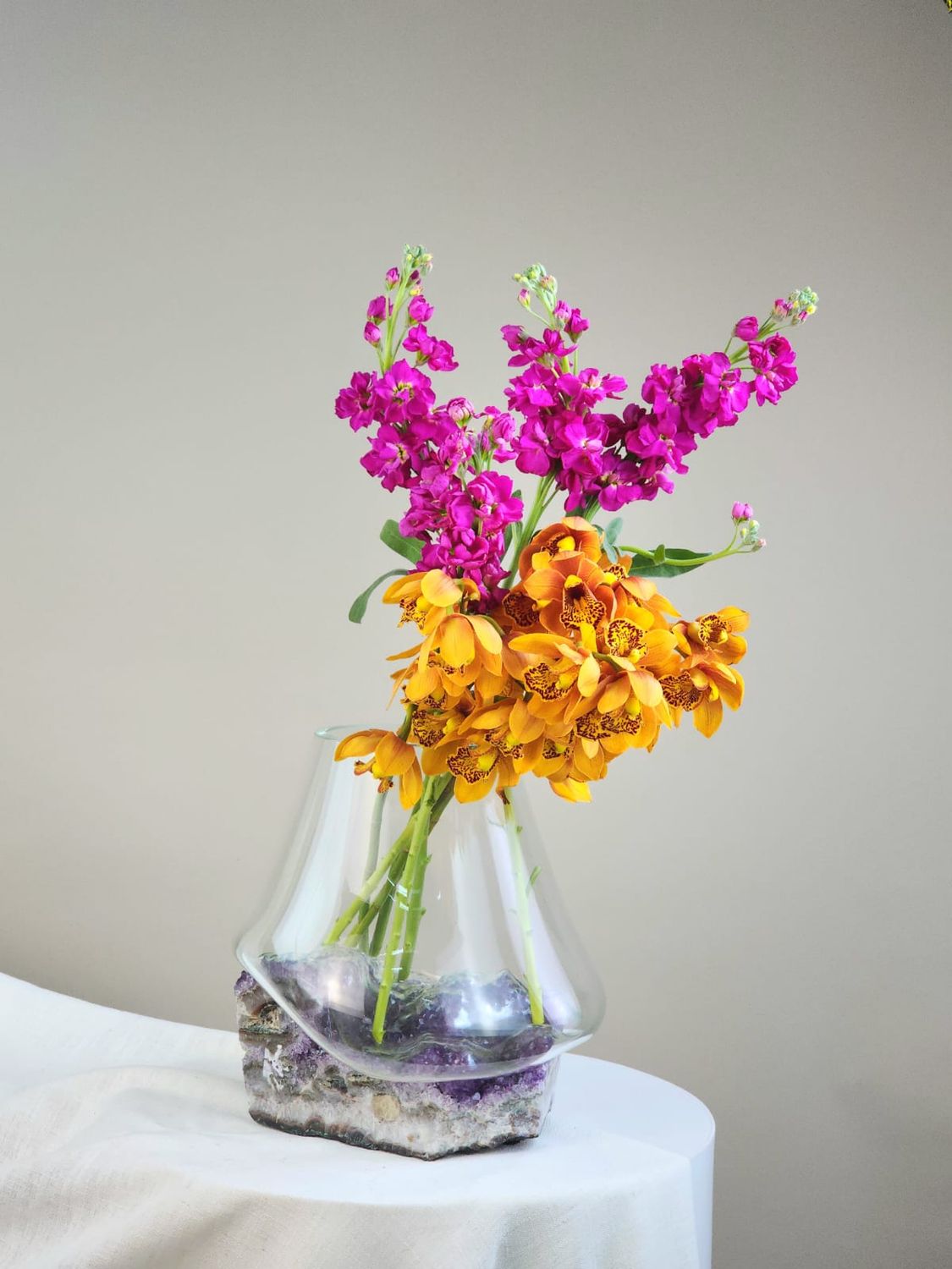 Crystal Vase Blown In Natural Stone 062 - Casa Planto By Cristais De Gramado