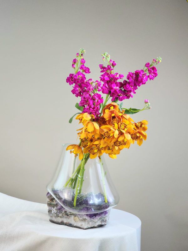 Crystal Vase Blown In Natural Stone 062 - Casa Planto By Cristais De Gramado