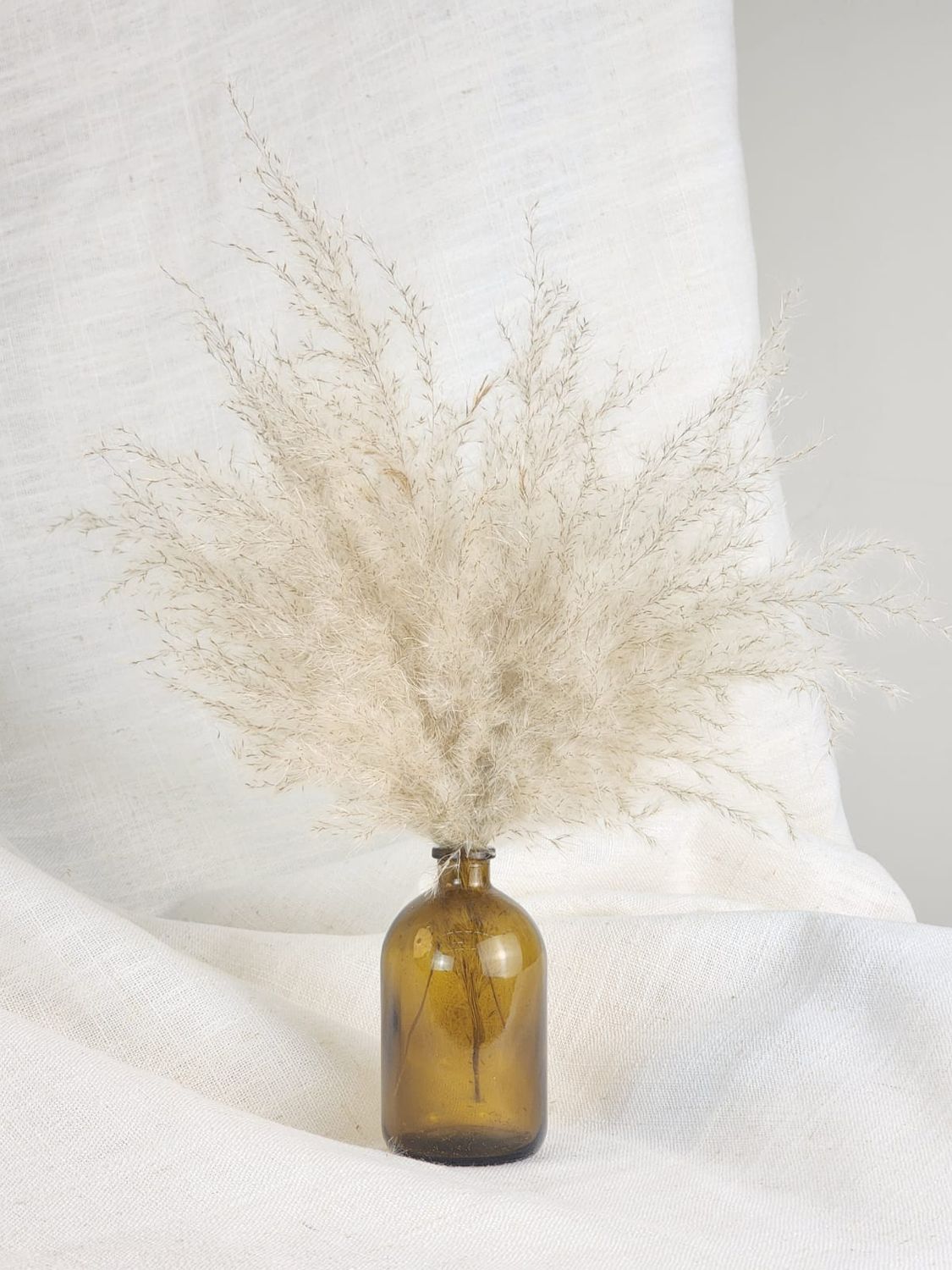 Mini Double Face Arrangement Of Pampas Grass + Small Amber Vase