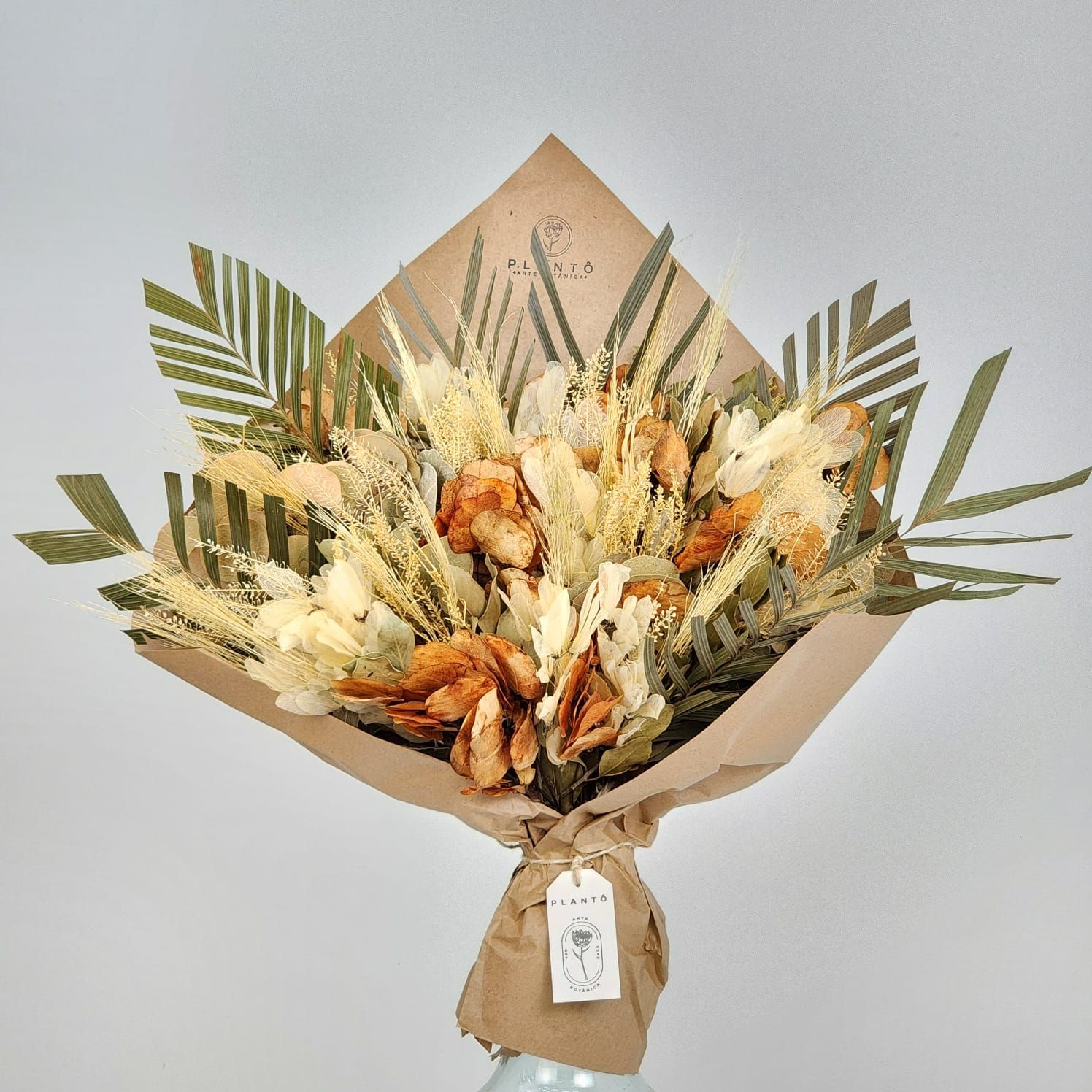 Bouquet Of Dried Flowers  With Coin Leaf And Palm Tree - No Vase