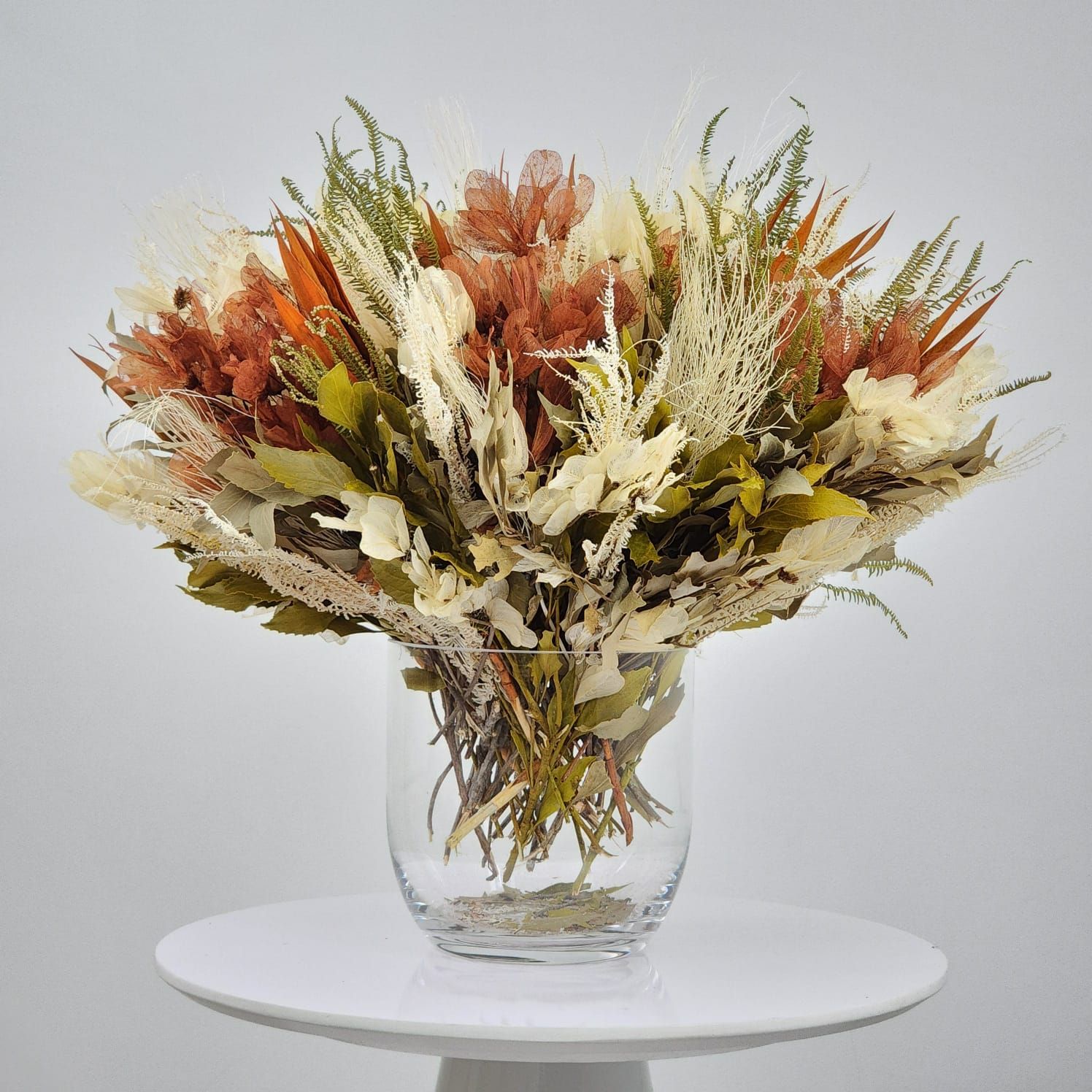Dried Flowers Arrangement Classic Dragonfly And Asparagus Centerpiece +  Glass Vase