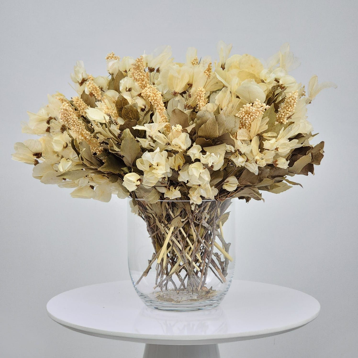 Dried Flowers Arrangement Classic Dragonfly And Bougainvillea Centerpiece +  Glass Vase