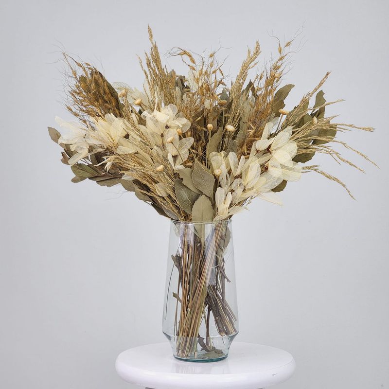 Dried Flowers Arrangement Single Face Botanical Collection Green + Vase