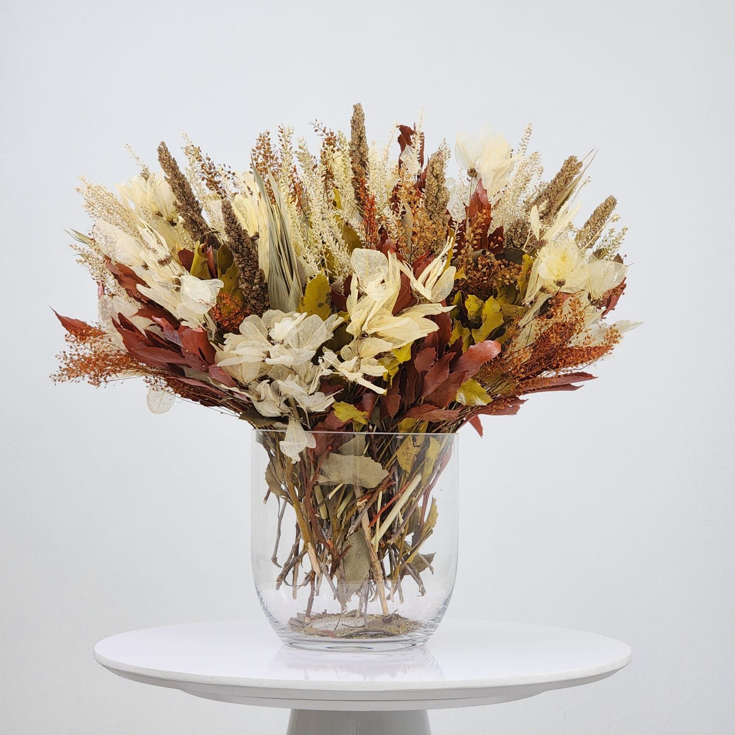 Dried Flowers Arrangement Classic Sorghum And Seed Centerpiece +  Glass Vase