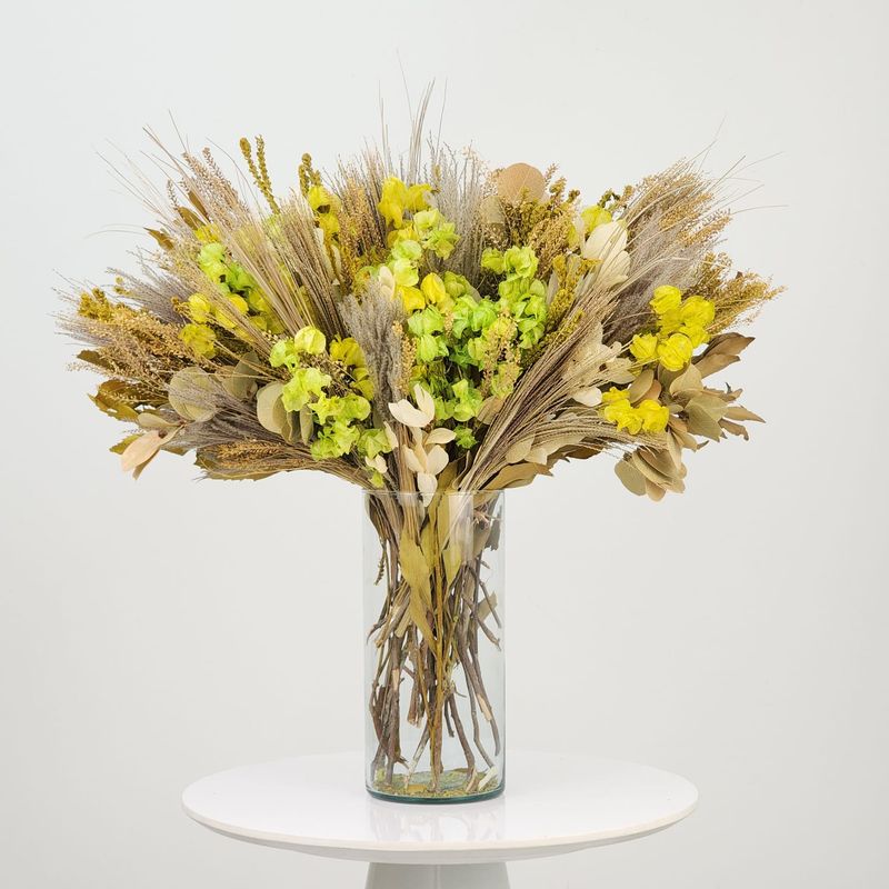 Dried Flowers  Arrangement Single Face Mineral Green Emerald + Colorless Glass
