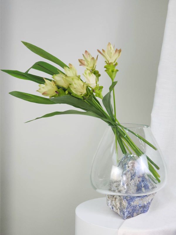 Crystal Vase Blown In Natural Stone 027 - Casa Planto By Cristais De Gramado