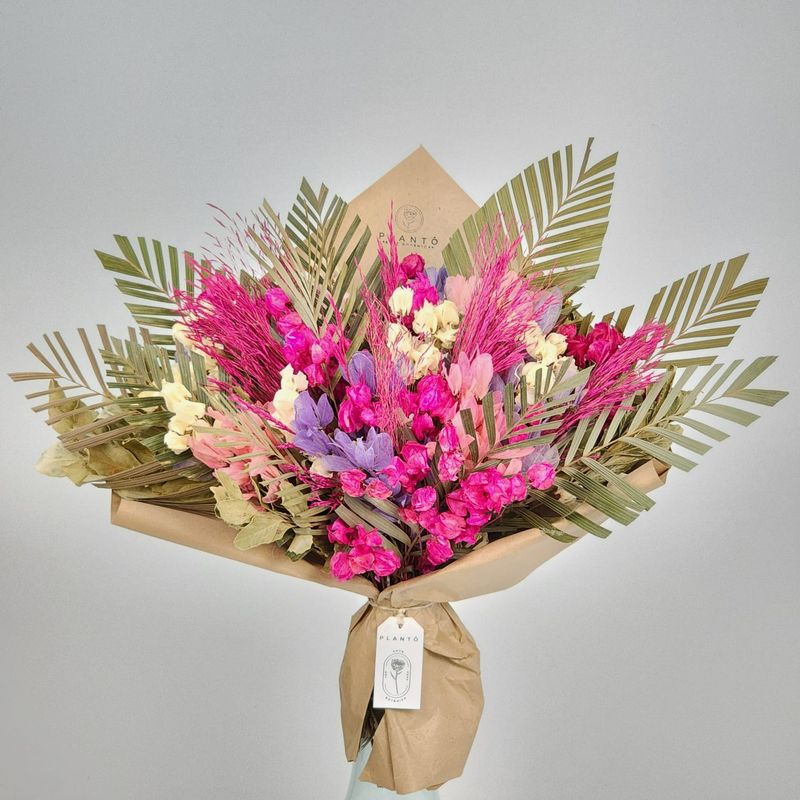 Bouquet Of Dried Flowers  With Palm And Bougainvillea - No Vase