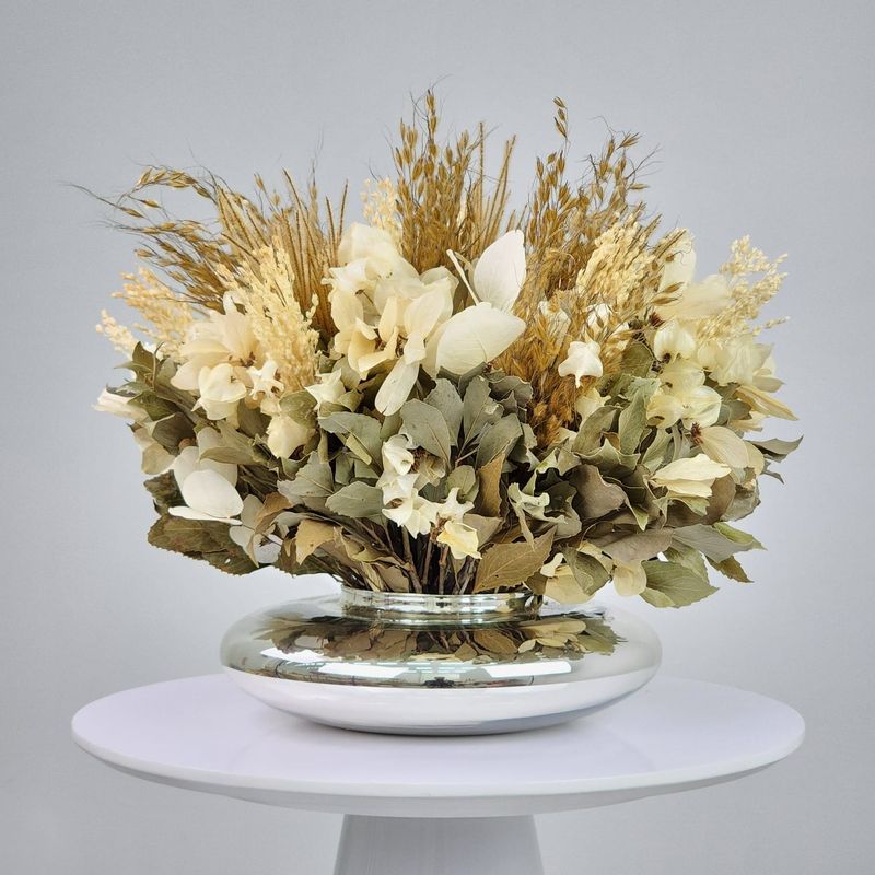 Dried Flowers Arrangement Centers + Silver Vase