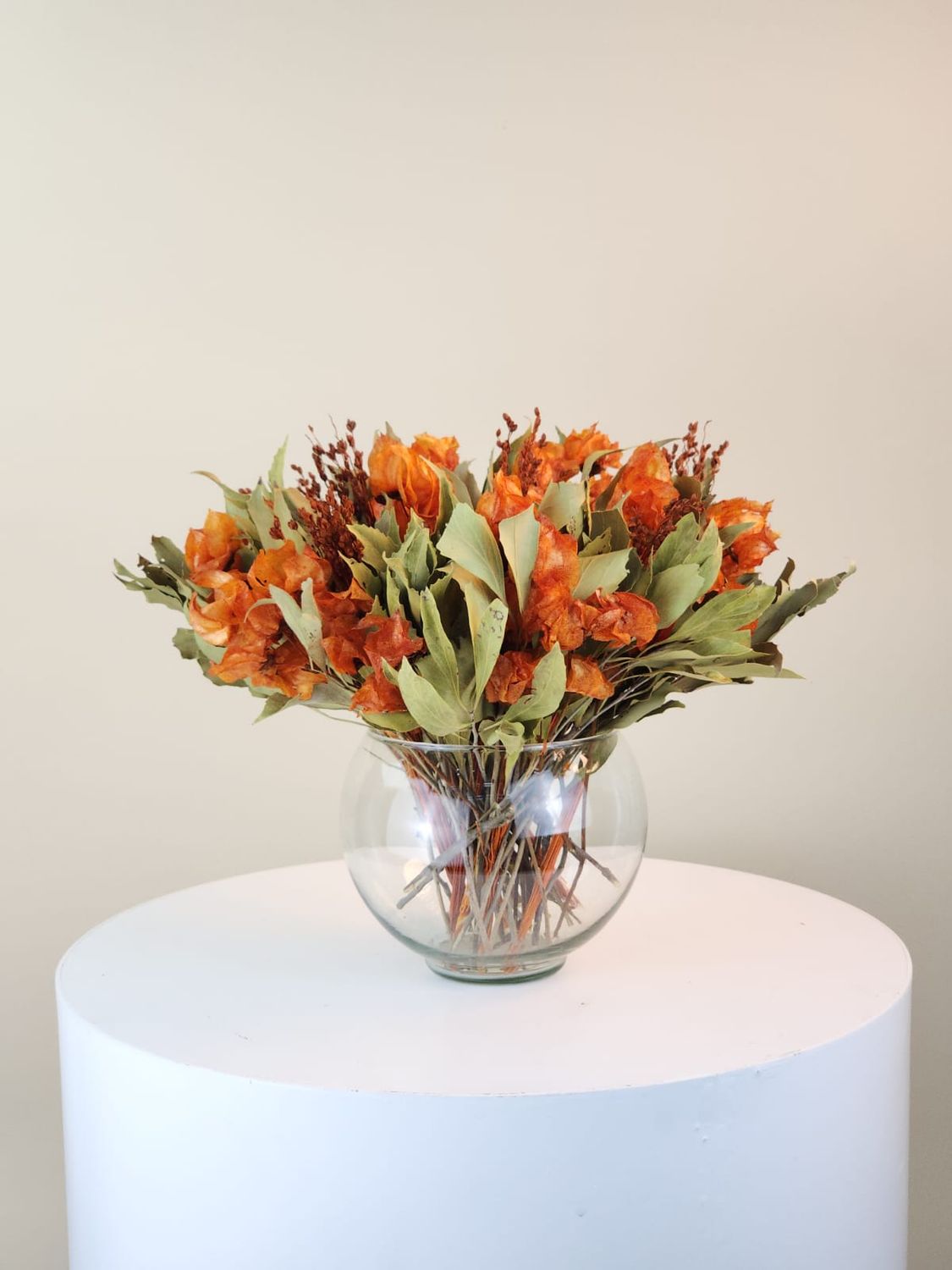 Dried Flowers  Arrangement Special Walnut Centerpiece + Glass vase
