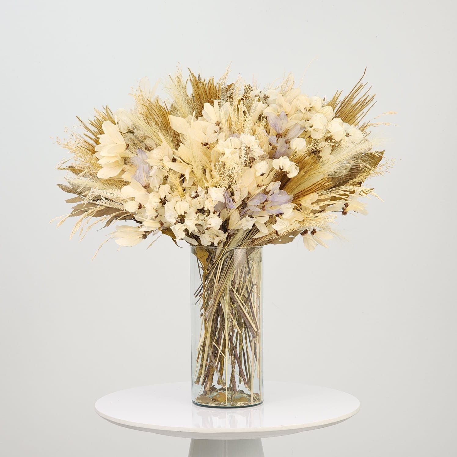 Dried Flowers  Arrangement Single Face Mineral White Diamond + Colorless Glass